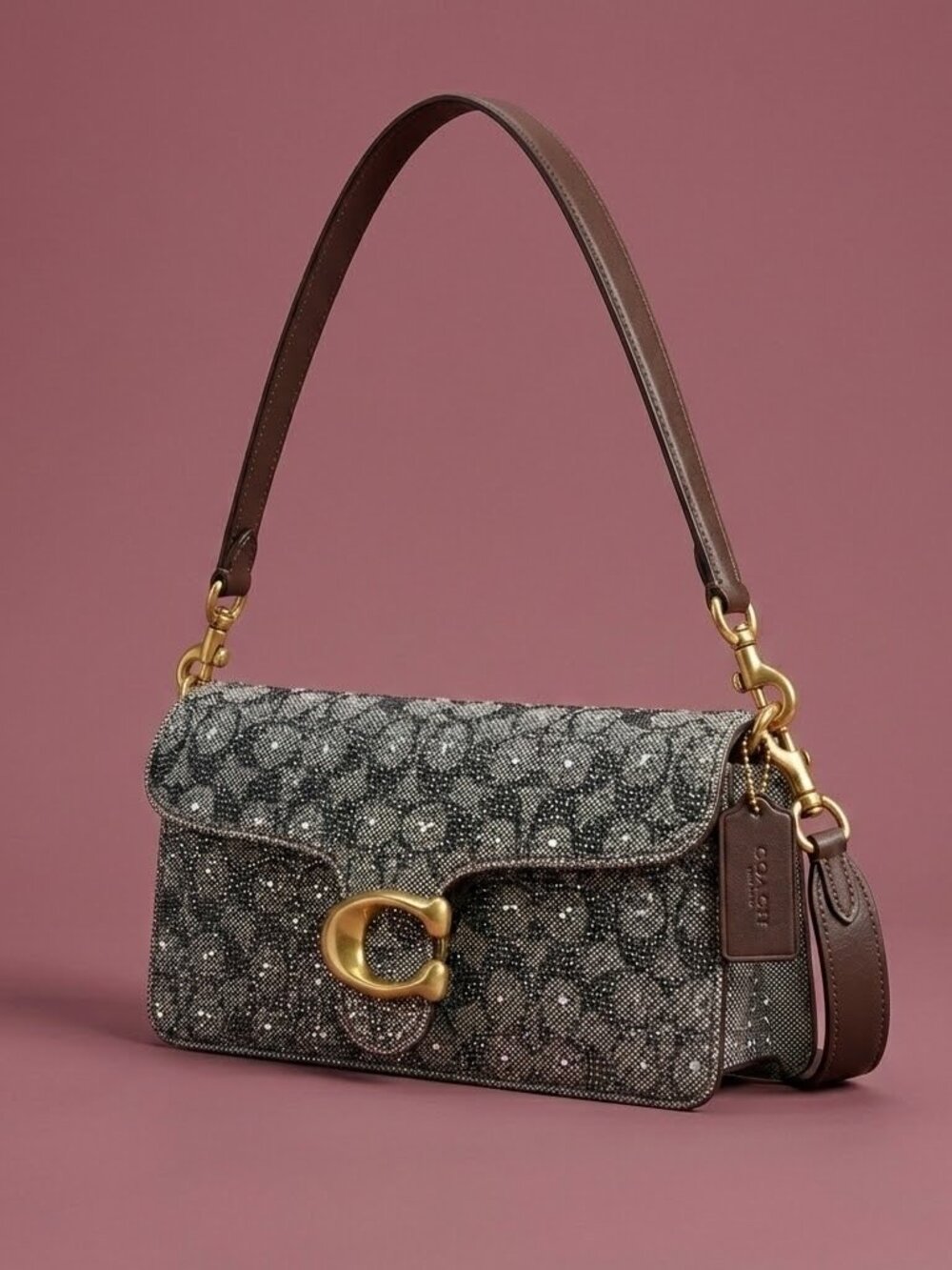 NWT Coach Tabby Shoulder Bag 26 Signature Jacquard Crystal Mushroom Brown